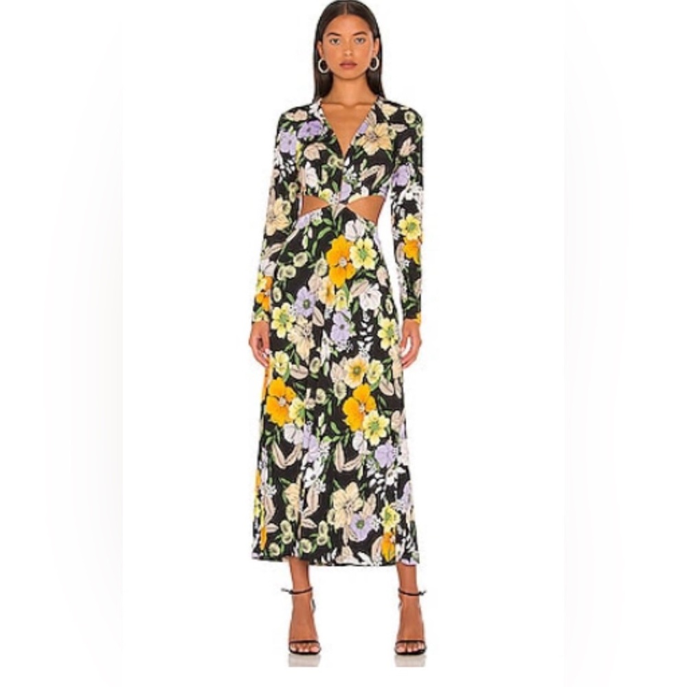 AFRM Floral Long Sleeve Dress with cutouts